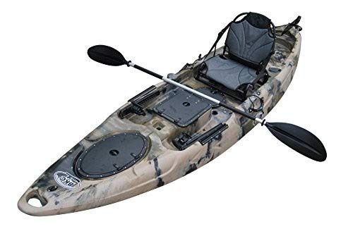 BKC UH-RA220 Kayak de pêche assis sur le dessus de 11,5 pieds avec pagaies, chaise verticale et système de gouvernail...