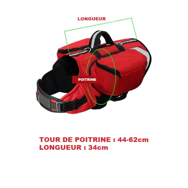 taille du harnais avec poche pour chien